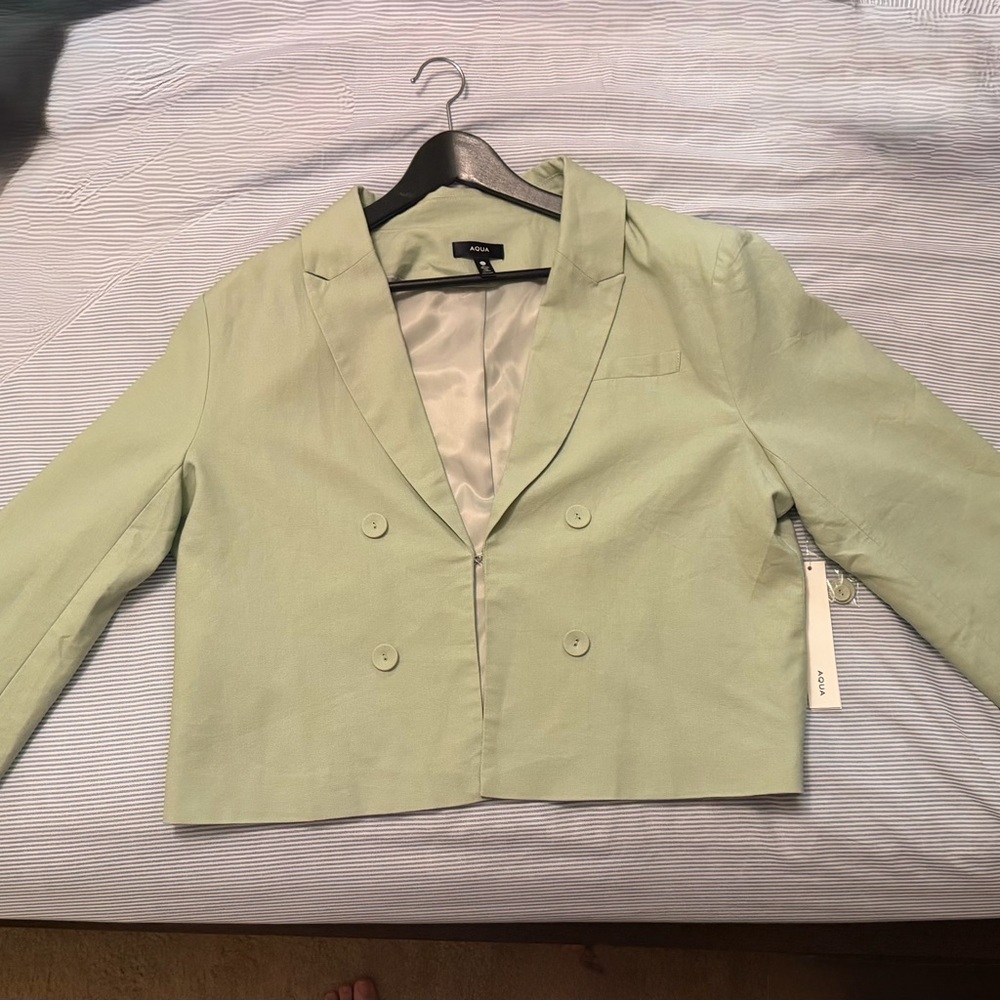 Aqua Cropped Double-Breasted Blazer in Light Sage